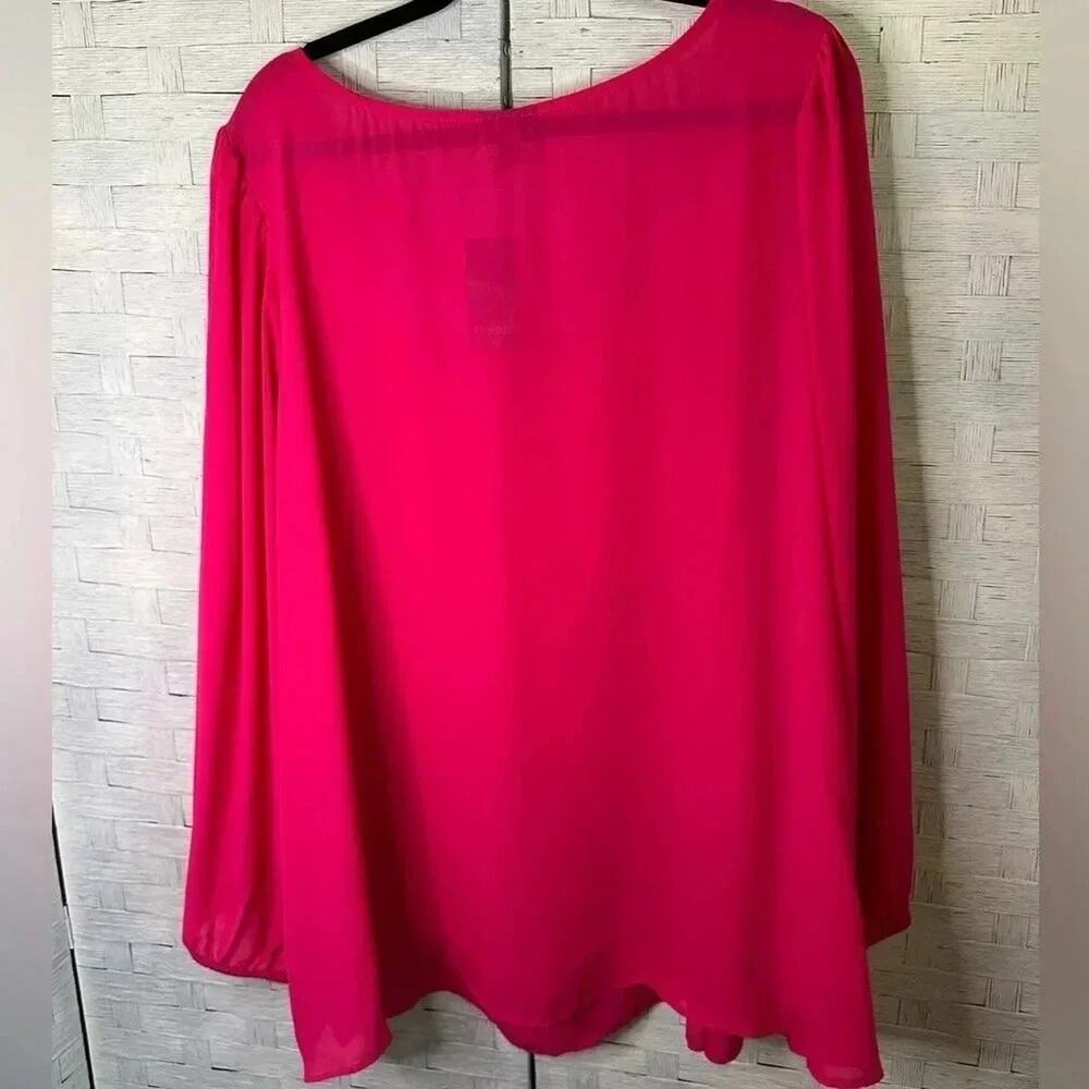 Torrid Womens Blouse Keyhole Long balloon Sleeve pink career wear plus size - Picture 9 of 14